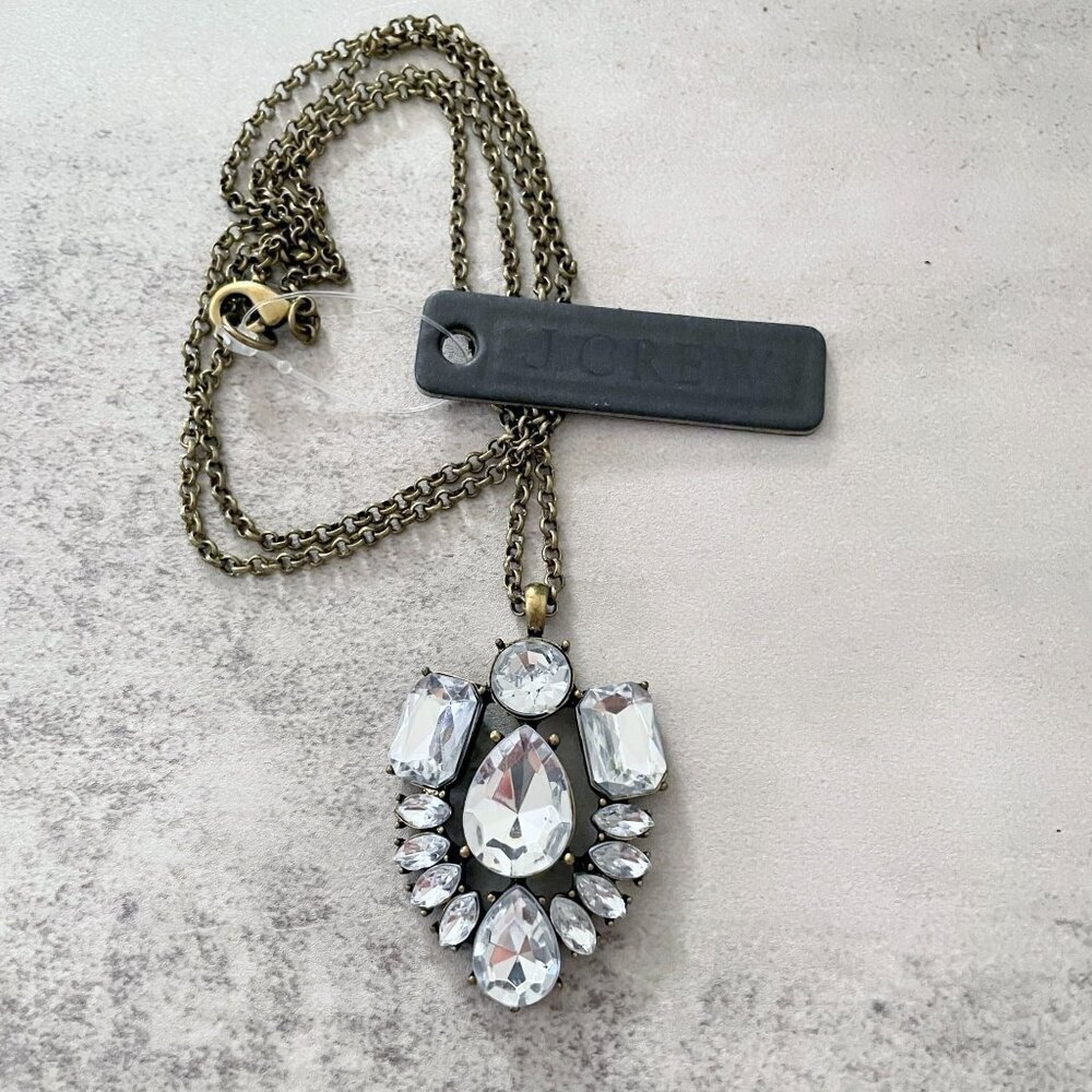 NWT J. Crew Multi-Shape Clear Crystal Statement Pendant Necklace Gold Tone 32"
